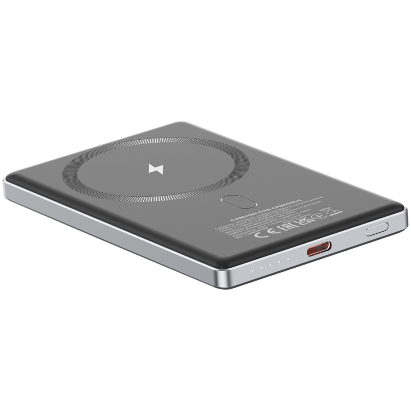 Prenosna baterija CANYON OnCharge 505 slim Magsafe 5000 mAh PD20W, siva