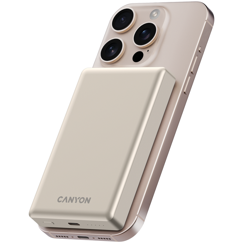 Prenosna baterija CANYON OnCharge 510 slim Magsafe 10000 mAh PD20W, bež