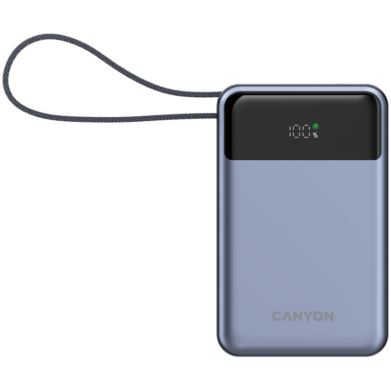 Prenosna baterija CANYON OnPower 600 built-in cable 20000 mAh PD65W, siva