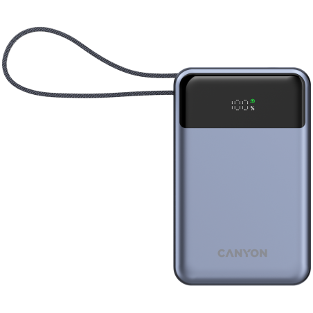 Prenosna baterija CANYON OnPower 600 built-in cable 20000 mAh PD65W, siva