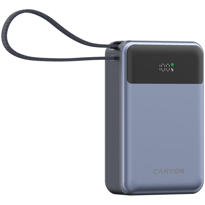 Prenosna baterija CANYON OnPower 600 built-in cable 20000 mAh PD65W, siva