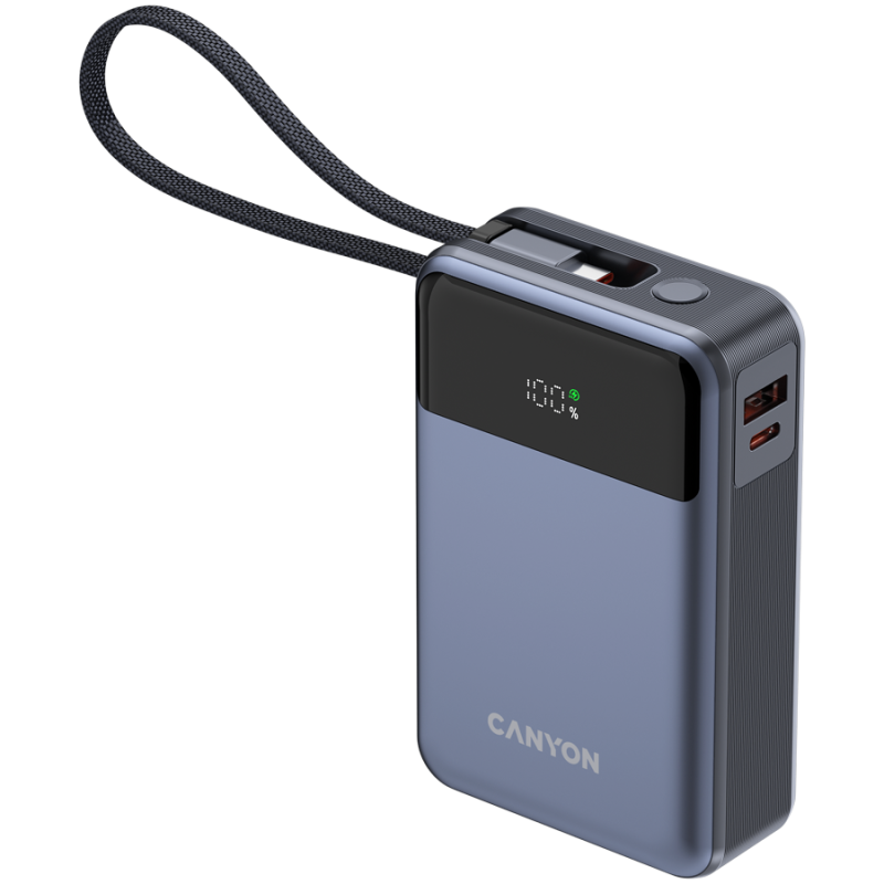 Prenosna baterija CANYON OnPower 600 built-in cable 20000 mAh PD65W, siva