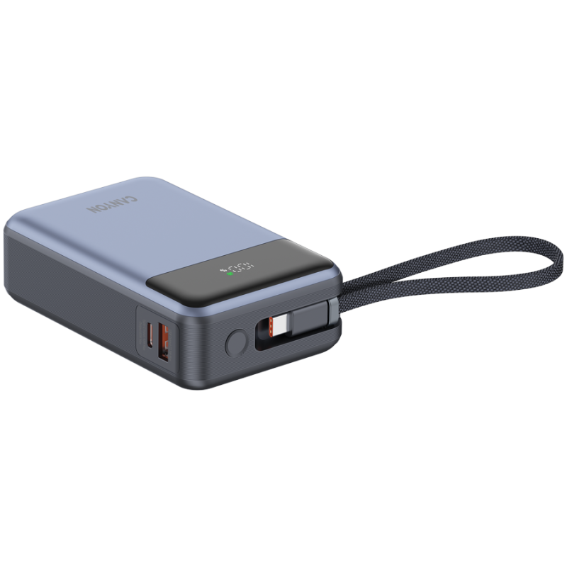 Prenosna baterija CANYON OnPower 600 built-in cable 20000 mAh PD65W, siva