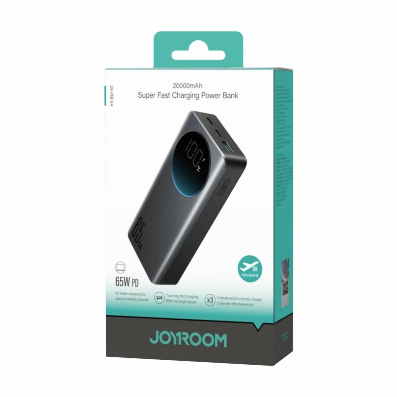 Prenosna baterija Powerbank Joyroom JR-PBF04, 20.000mAh, 65W, siva