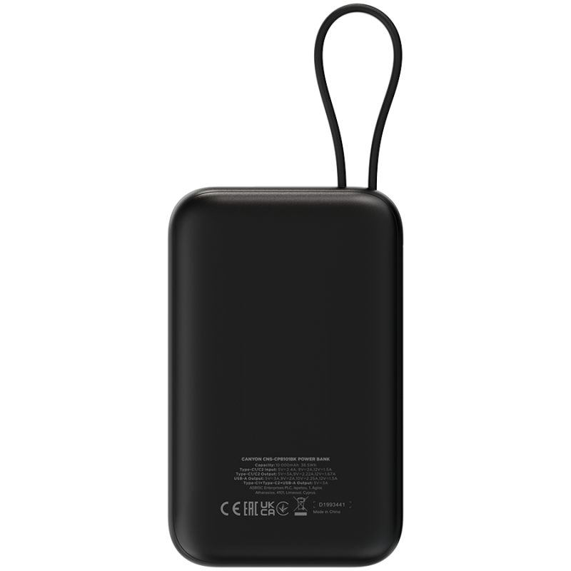 Prenosna baterija Powerbank CANYON OnPower 101, 10000 mAh, črna