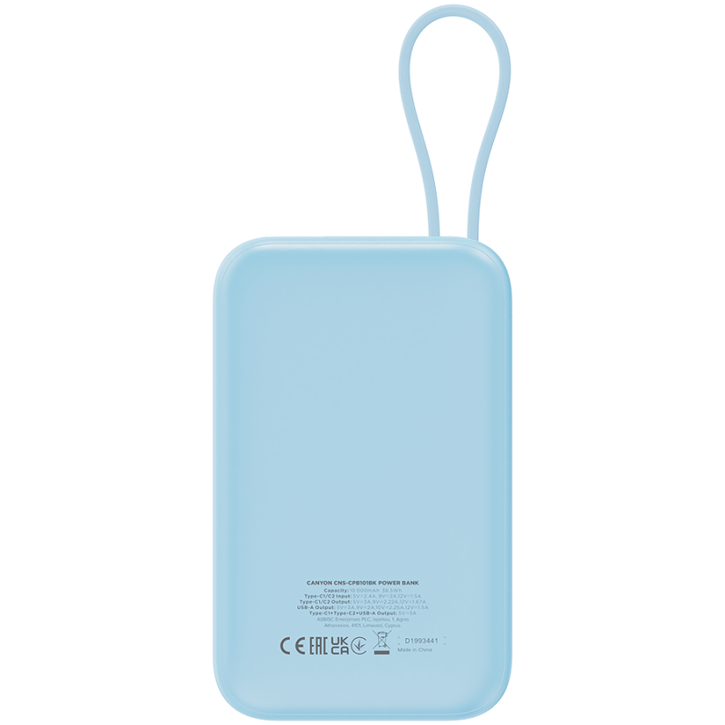 Prenosna baterija Powerbank CANYON OnPower 101, 10000 mAh, modra