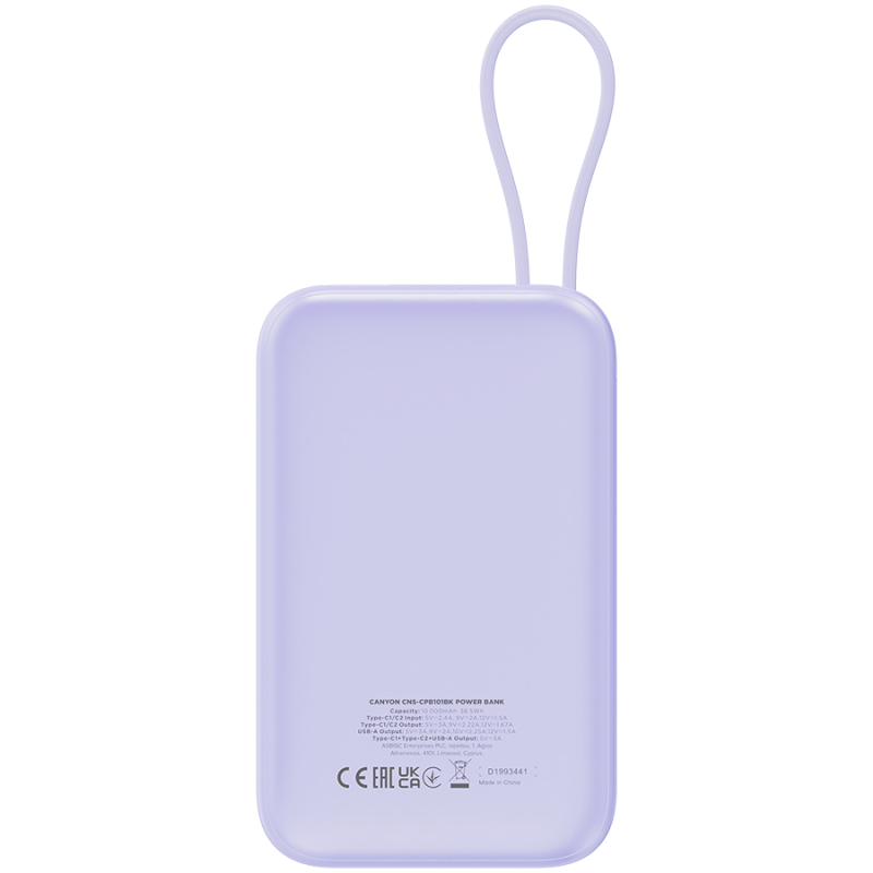 Prenosna baterija Powerbank CANYON OnPower 101, 10000 mAh, vijolična
