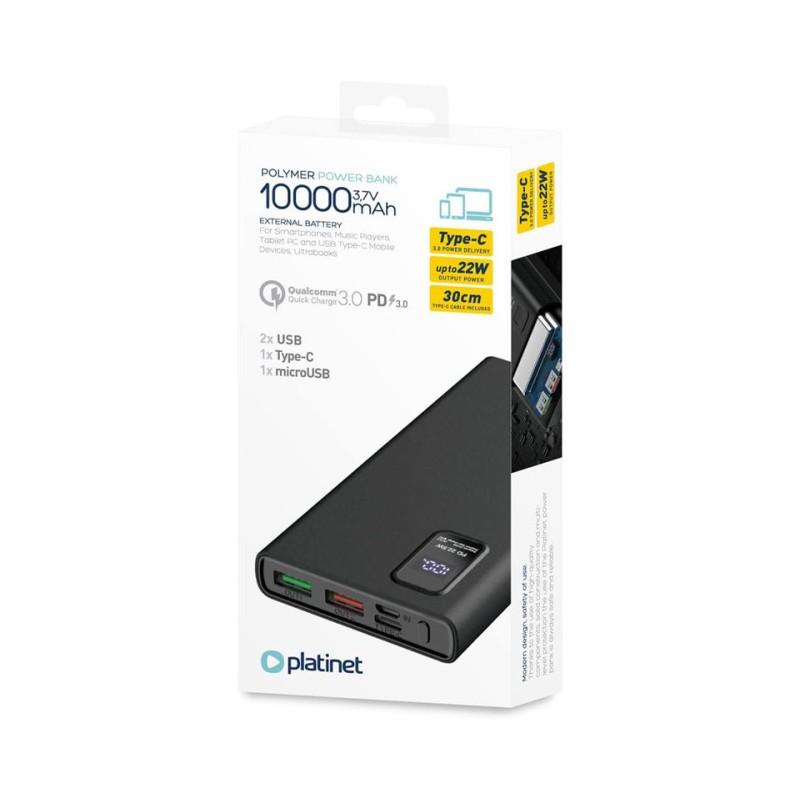 Prenosna baterija Powerbank Platinet PMPB10WQC726B, 10.000mAh
