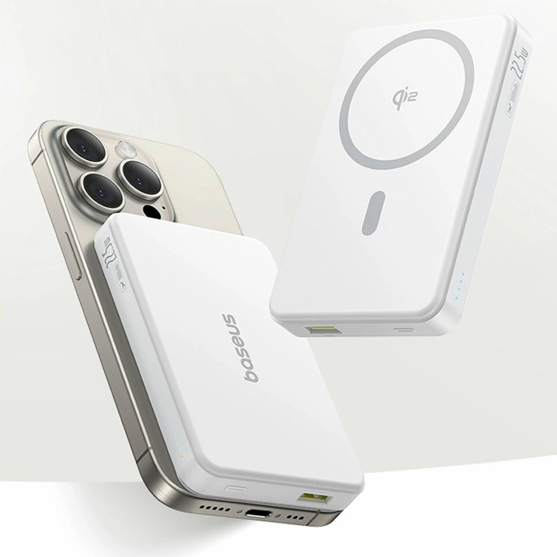 Prenosna baterija Powerbank Baseus Airpow2 Qi2 10.000mAh, magsafe, bela