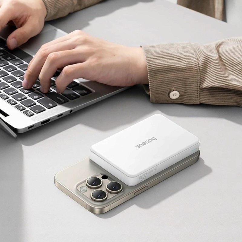 Prenosna baterija Powerbank Baseus Airpow2 Qi2 10.000mAh, magsafe, bela