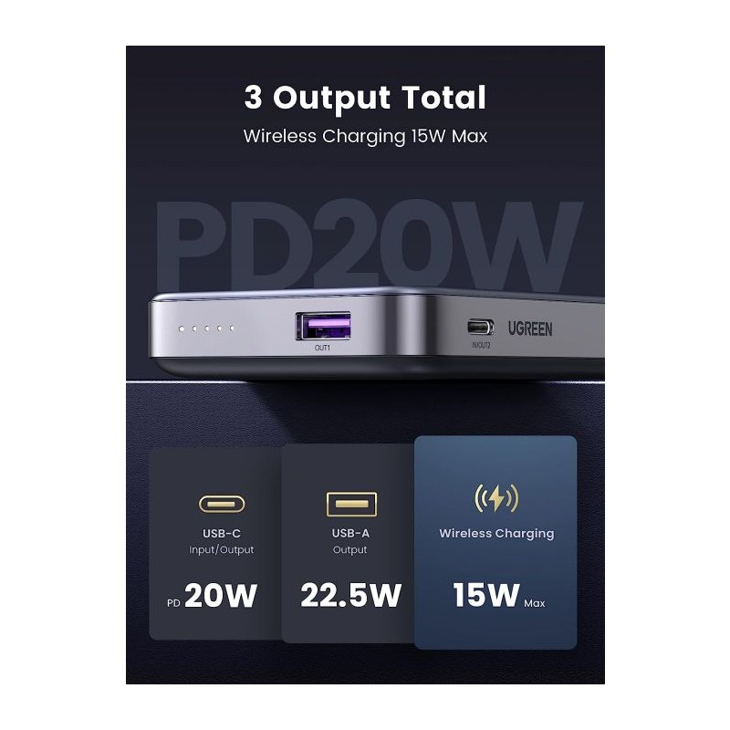 Prenosna baterija Ugreen magnetna z zložljivim stojalom 10.000mAh PD 20w