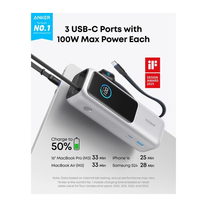 Prenosna baterija Powerbank  Anker A1695H41, 25000 mAh, srebrna