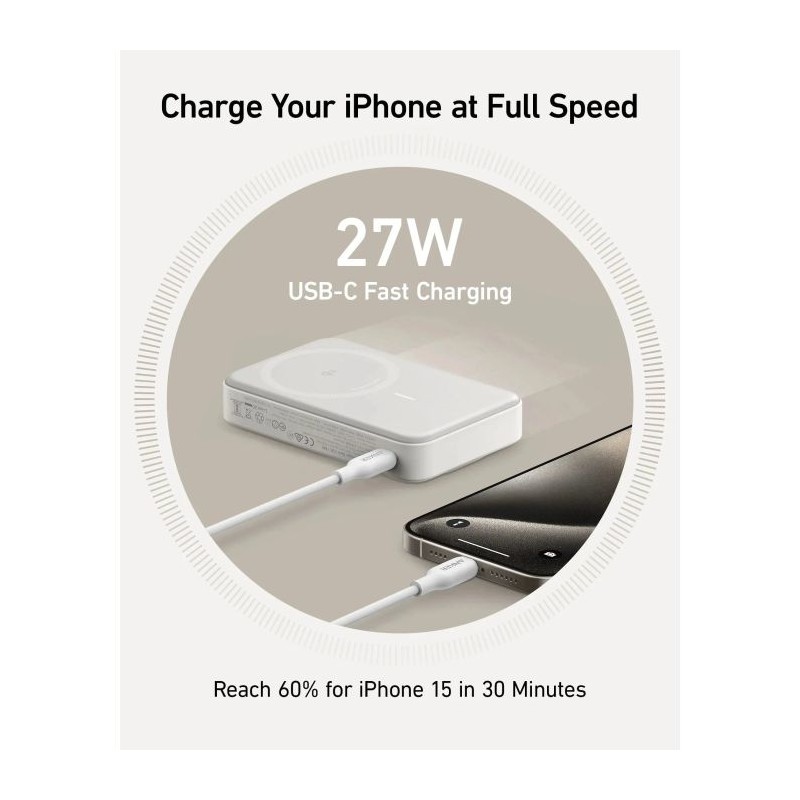 Prenosna baterija Powerbank Anker MagGo 633, 10.000 mAh, bela