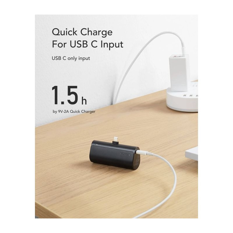Prenosna baterija Powerbank VEGER PlugON Lightning, 5000 mAh, črna
