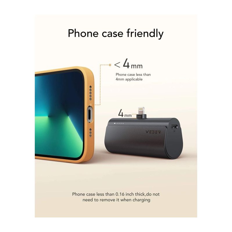 Prenosna baterija Powerbank VEGER PlugON Lightning, 5000 mAh, črna