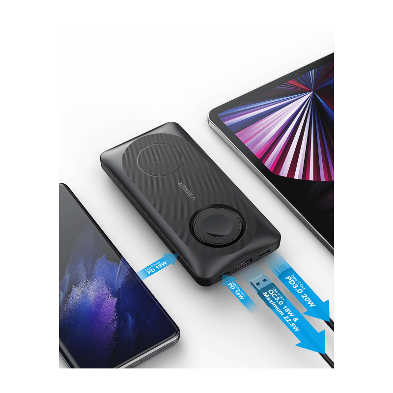 Prenosna baterija Powerbank VEGER 3v1 MagMulti, 10.000 mAh, črna