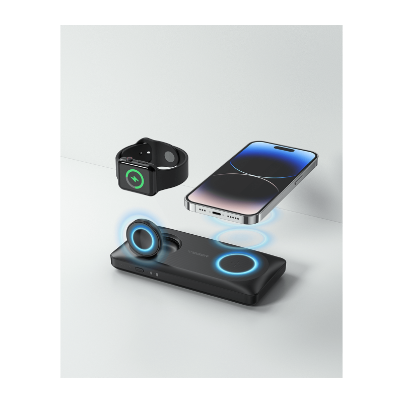 Prenosna baterija Powerbank VEGER 3v1 MagMulti, 10.000 mAh, črna