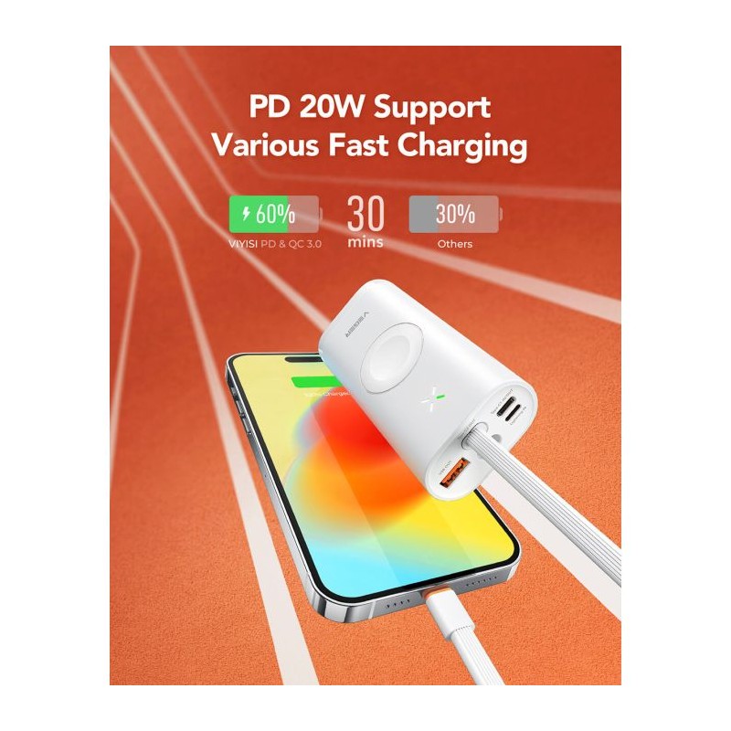 Prenosna baterija Powerbank VEGER MagFan, 10.000 mAh, bela
