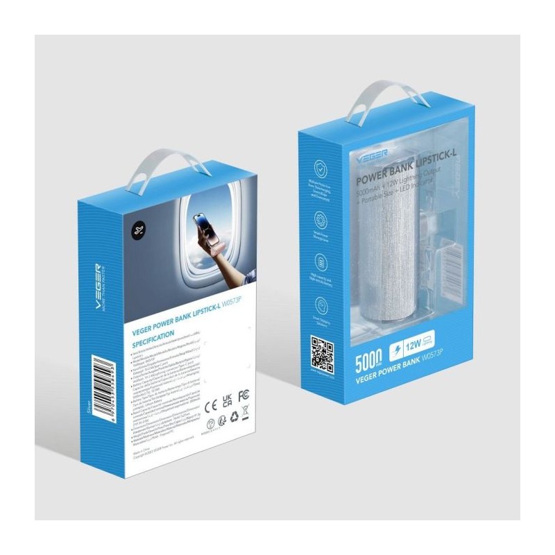 Prenosna baterija Powerbank VEGER W0573S, 5000mAh, srebrna