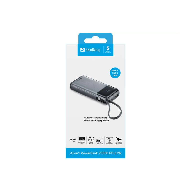 Prenosna baterija Powerbank Sandberg All-in1, 20.000mAh, 67W