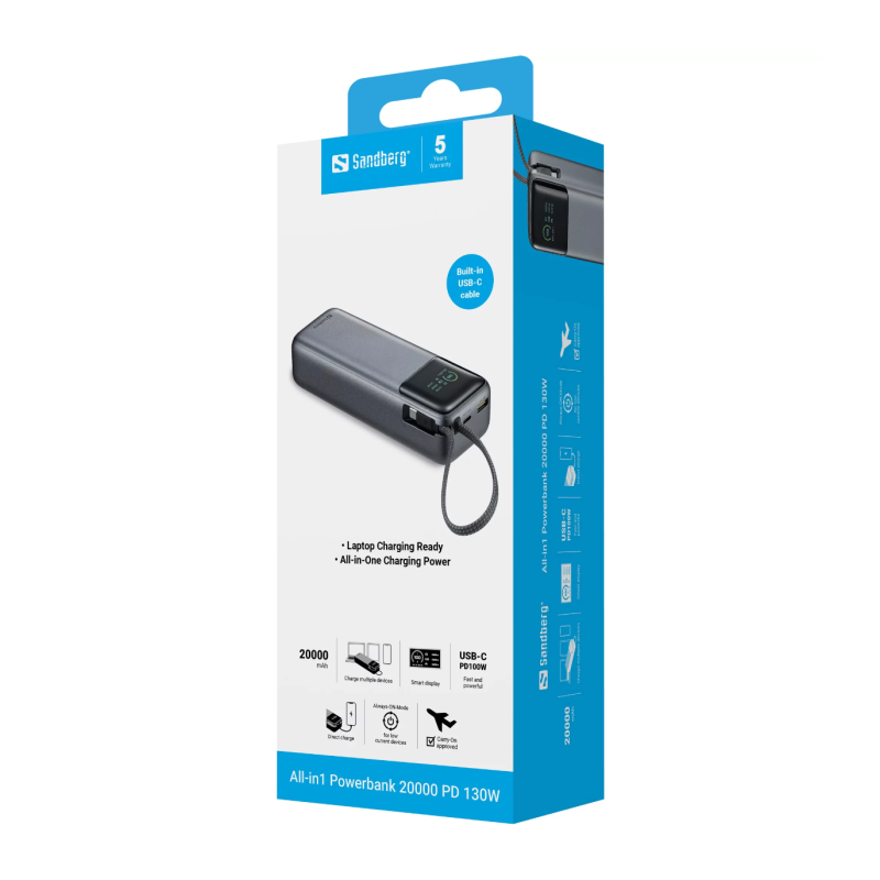 Prenosna baterija Powerbank Sandberg All-in1, 20.000mAh, 130W