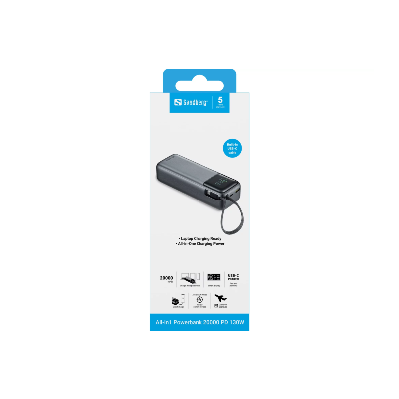 Prenosna baterija Powerbank Sandberg All-in1, 20.000mAh, 130W