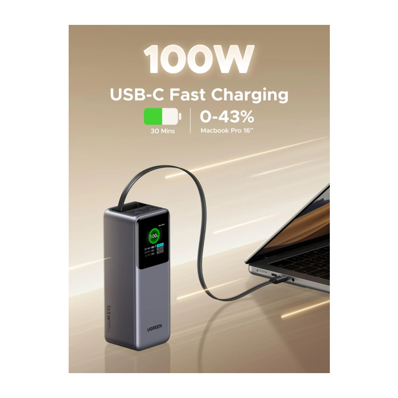 Prenosna baterija Powerbank Ugreen 55987B, 20.000mAh, 165W, z zaslonom