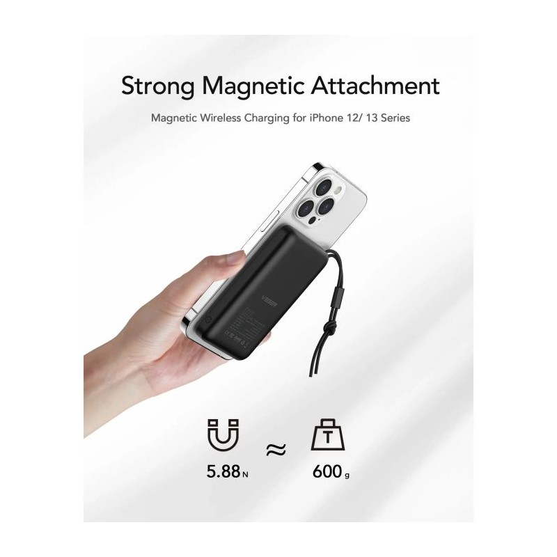 Prenosna baterija Powerbank Veger W1151 MagOn, 10.000mAh, črna