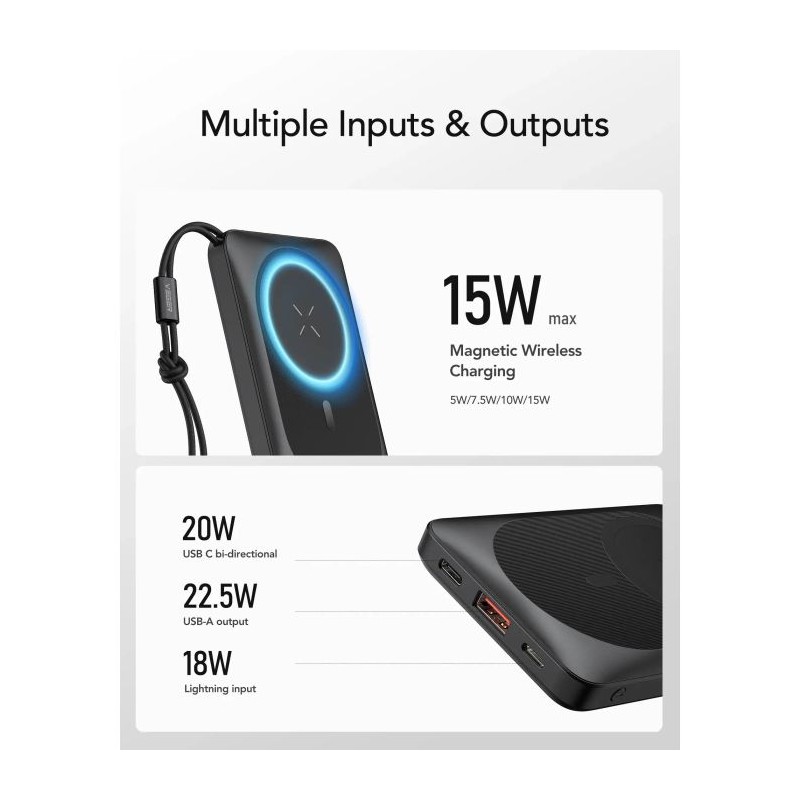 Prenosna baterija Powerbank Veger W1151 MagOn, 10.000mAh, črna