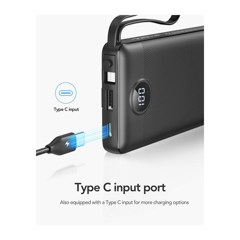 Prenosna baterija Powerbank Veger W1116, 10.000mAh, črna