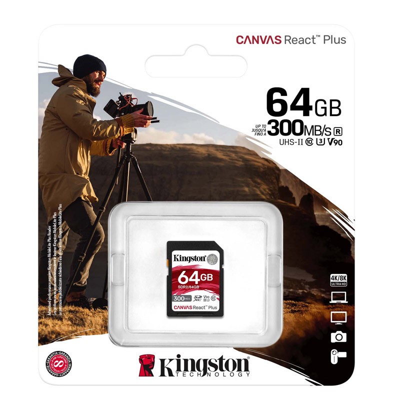 Pomnilniška kartica SDXC KINGSTON 64GB Canvas REACT Plus, UHS-II, C10, U3, V90
