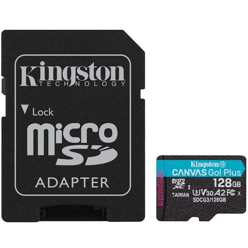 Pomnilniška kartica SDXC KINGSTON micro 128GB Can. Go Plus, UHS-I, V30, adapter