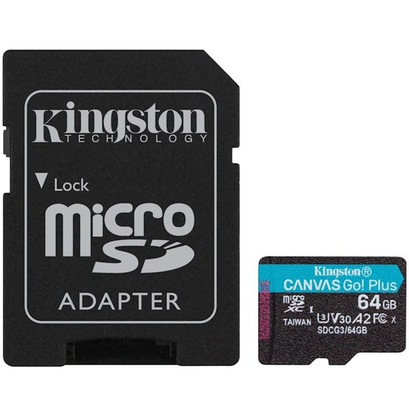 Pomnilniška kartica SDXC KINGSTON micro 64GB Canvas Go Plus, UHS-I, V30, adapter