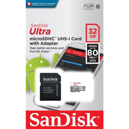 Pomnilniška kartica SDHC SanDisk MICRO 32GB ULTRA, UHS-I, C10, adapter