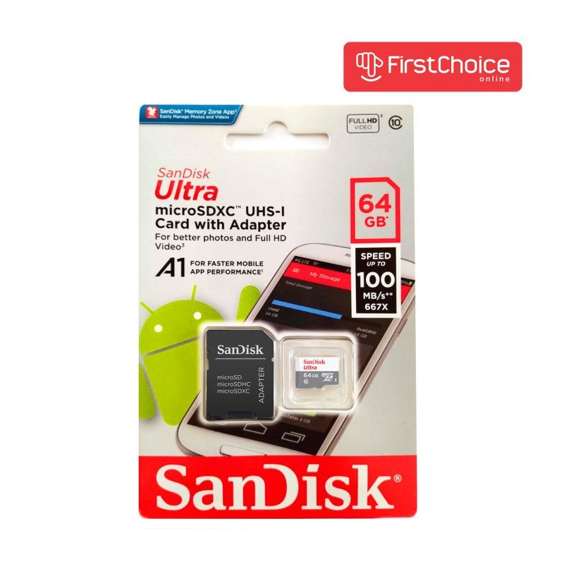 Pomnilniška kartica SDXC SANDISK MICRO 64GB ULTRA, UHS-I, C10, adapter