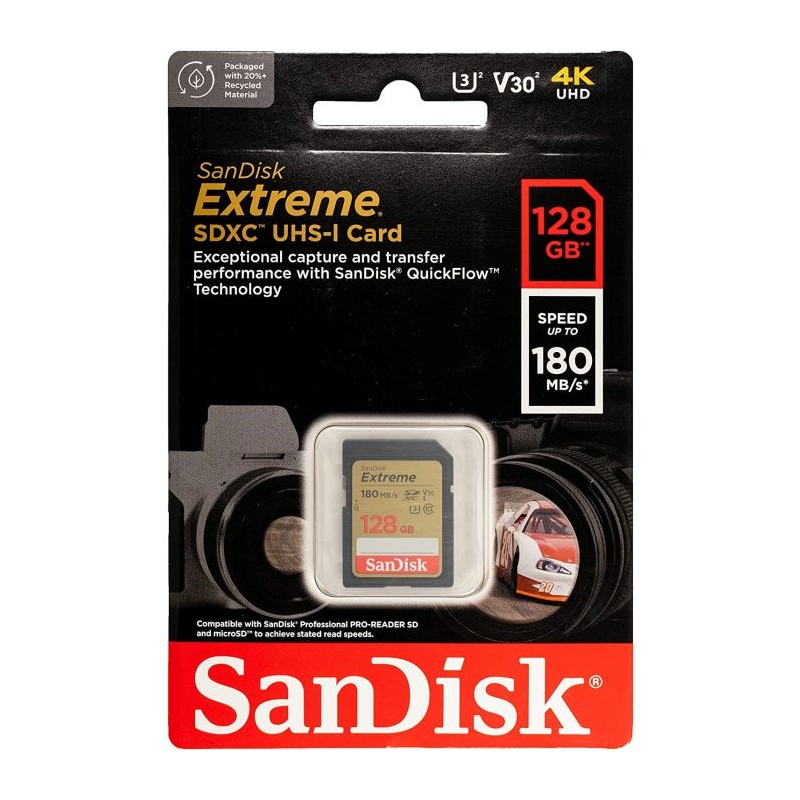 Pomnilniška kartica SDXC SANDISK 128GB EXTREME, 180/90MB/s, UHS-I, C10, U3, V30