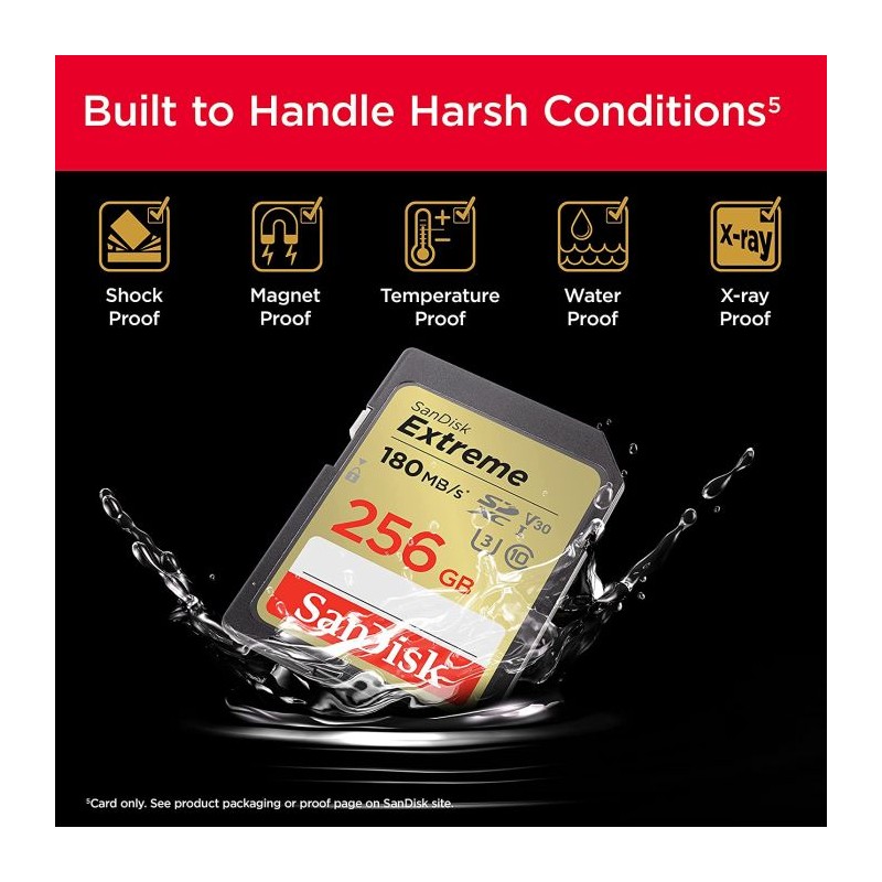 Pomnilniška kartica SDXC SANDISK 256GB EXTREME, 180/130MB/s, UHS-I, C10, U3, V30