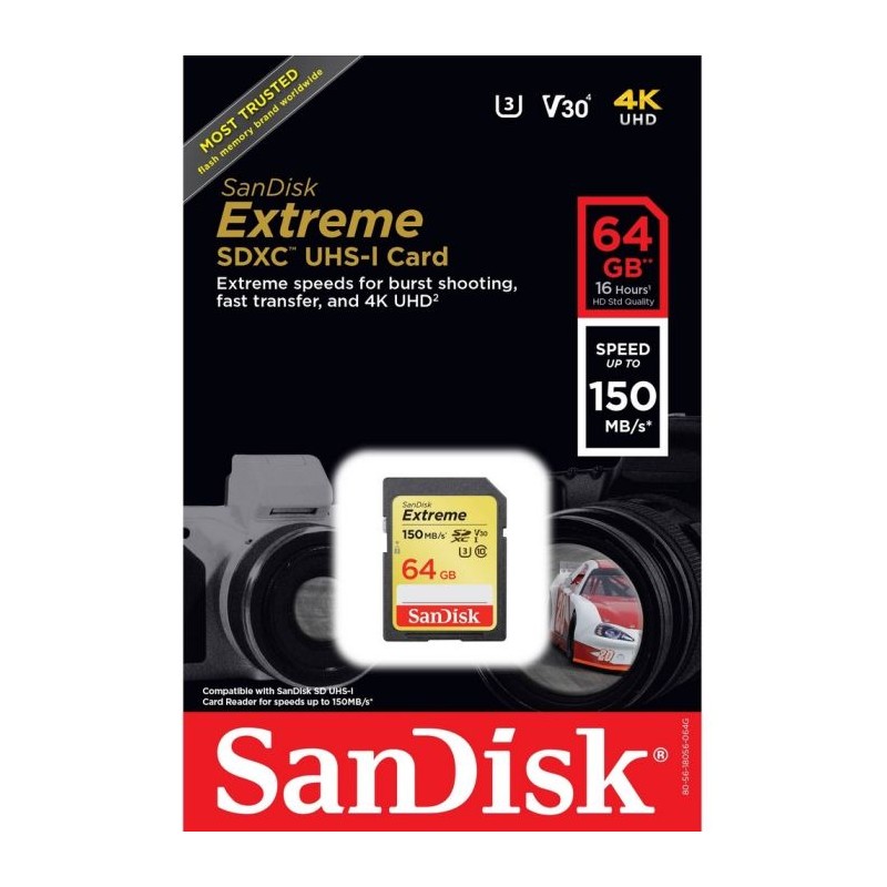 Pomnilniška kartica SDXC SANDISK 64GB EXTREME PLUS, 170/80MB/s, UHS-I, C10, U3,