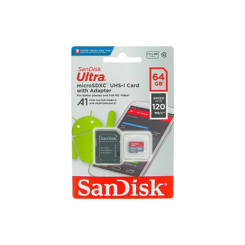 Pomnilniška kartica SDXC SANDISK MICRO 64GB ULTRA, 140MB/s, UHS-I, C10, A1, adap