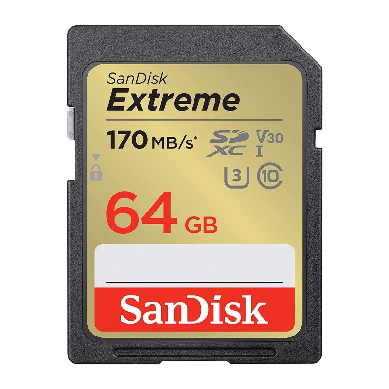 Pomnilniška kartica SDXC SANDISK 64GB EXTREME, 170/80 MB/s, UHS-1, C10, U3, V30
