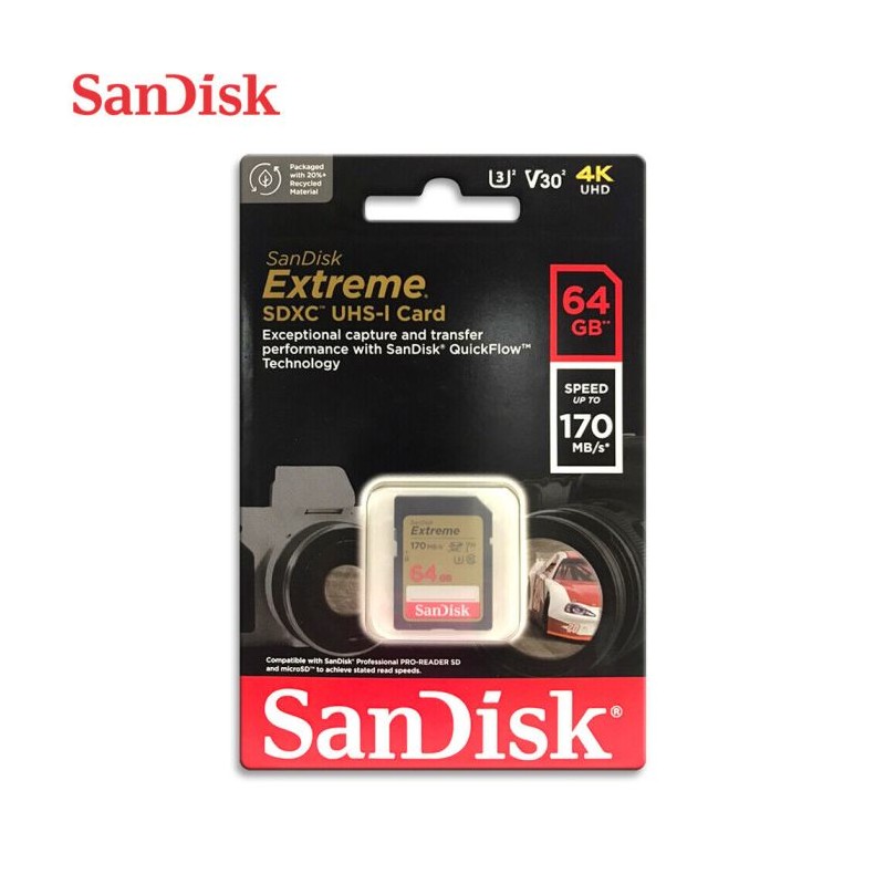 Pomnilniška kartica SDXC SANDISK 64GB EXTREME, 170/80 MB/s, UHS-1, C10, U3, V30