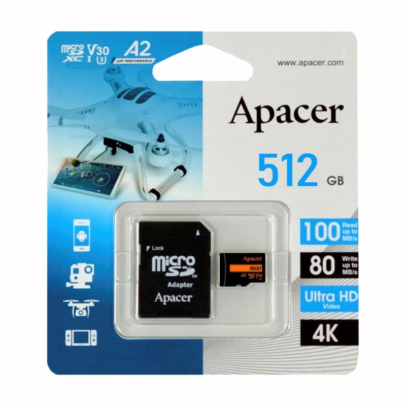 Pomnilniška kartica APACER microSDXC, 512GB, UHS-I, U3, V30, AP512GMCSX10U8-R