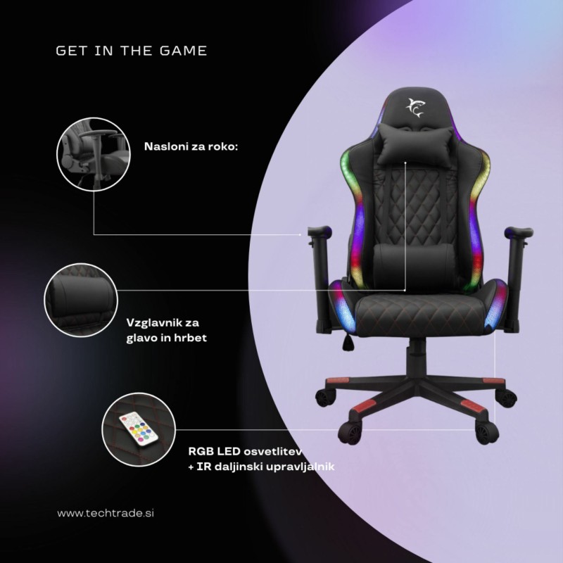 Gaming stol WHITE SHARK THUNDERBOLT, črn