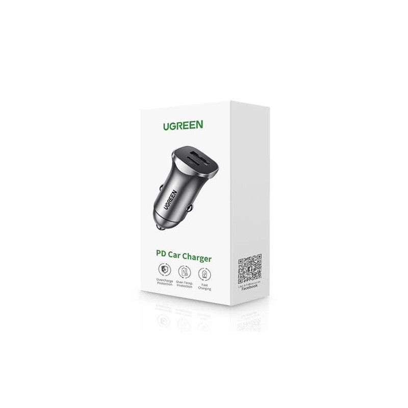Avtomobilski polnilec Ugreen USB-A/C, 18W, siv, 30780