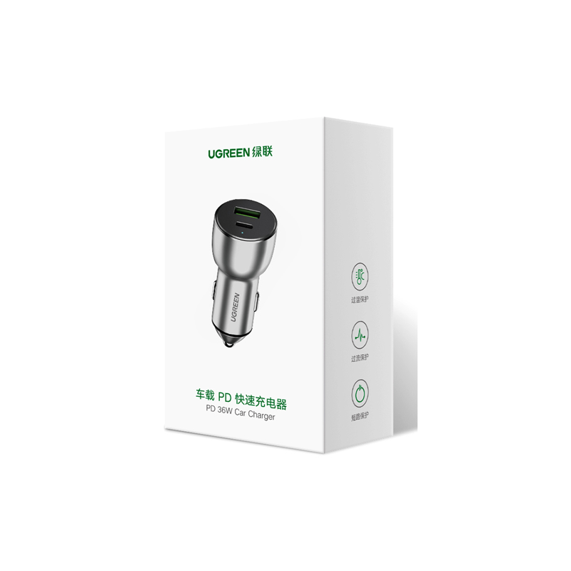 Avtomobilski polnilec Ugreen USB-C, 36W, siv, 60980