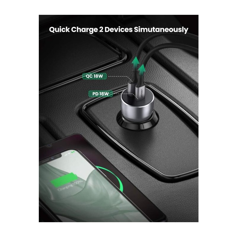 Avtomobilski polnilec Ugreen USB-C, 36W, siv, 60980