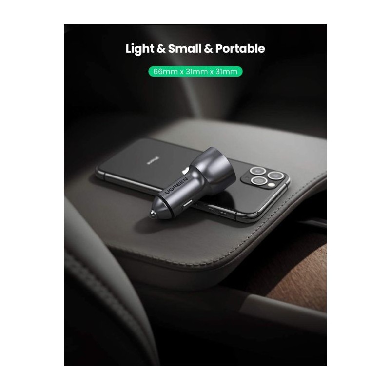 Avtomobilski polnilec Ugreen USB-C, 36W, siv, 60980