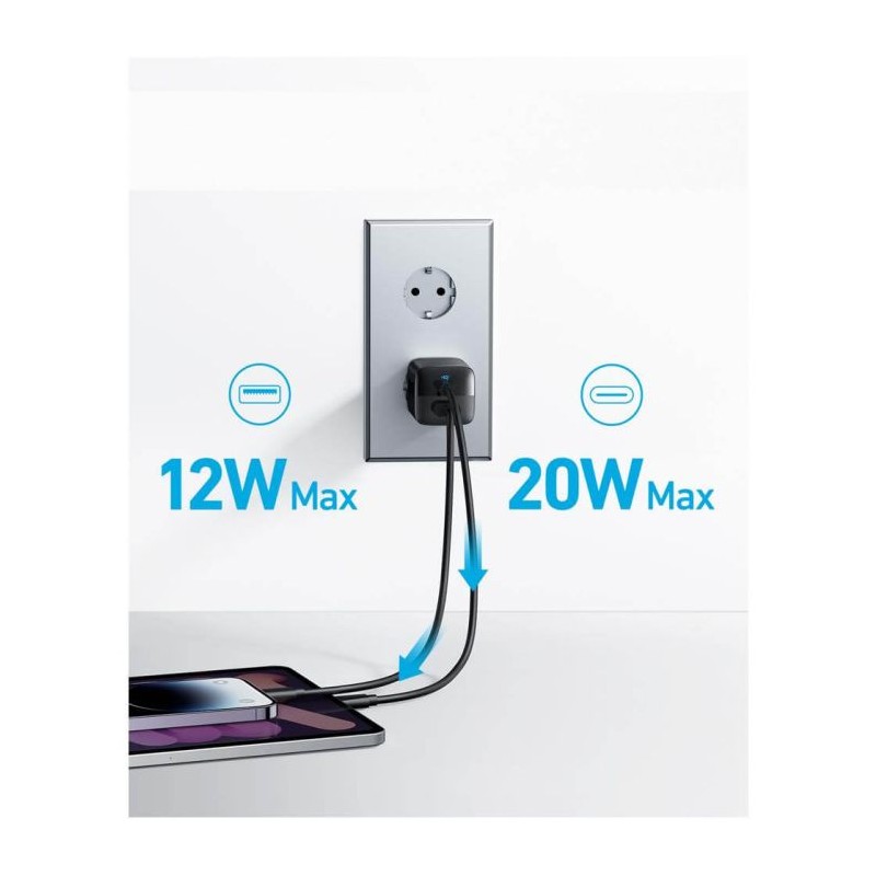 Polnilec Anker 323 USB-A/C, 33W, bel, A2331G21
