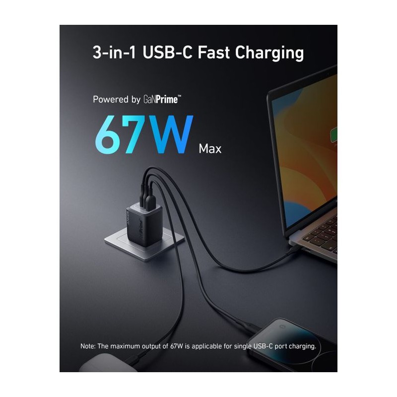 Polnilec Anker Prime USB-A/C, 67W, črn, A2669313