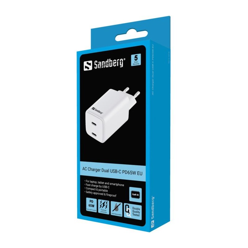 Polnilec Sandberg AC Dual USB-C PD 65W (EU), 441-56